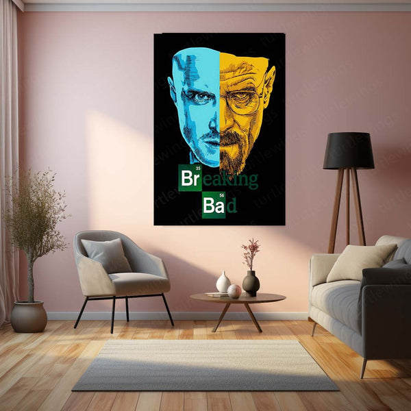 Breaking Bad – Walter White & Jesse Pinkman Split Art Metal Poster | TV Series Wall Frame