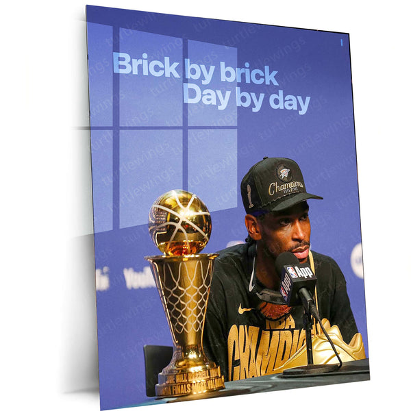 Brick by Brick, Day by Day – NBA Champion with Finals Trophy | Motivational Basketball Metal Frame Poster - TURTLEWINGS 
