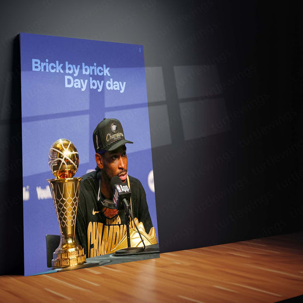 Brick by Brick, Day by Day – NBA Champion with Finals Trophy | Motivational Basketball Metal Frame Poster - TURTLEWINGS 