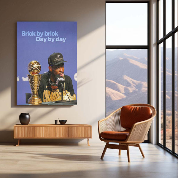 Brick by Brick, Day by Day – NBA Champion with Finals Trophy | Motivational Basketball Metal Frame Poster - TURTLEWINGS 