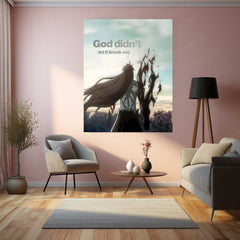 Broken Anime Warrior – “God Didn’t Let It Break Me” Metal Poster | Faith x Grit Motivational Wall Art