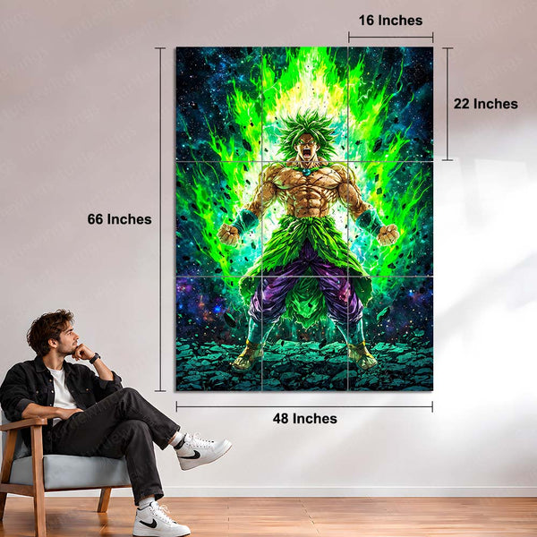 Anime Metal Poster Set of 9 | Broly | Dragon Ball Super Anime Wall Art | Legendary Super Saiyan Green Aura 9 Panel Metal Print