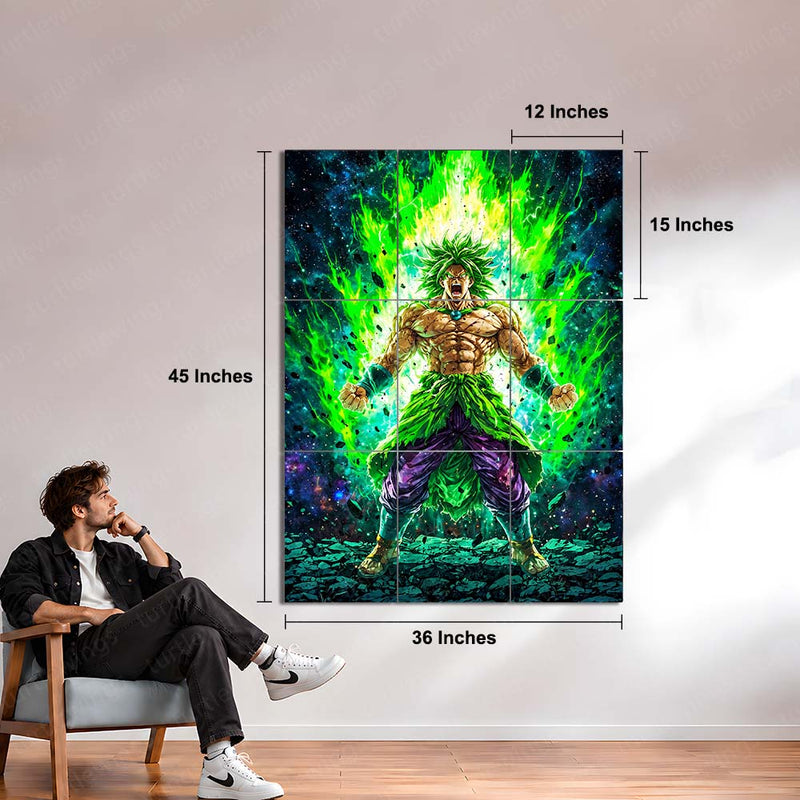 Anime Metal Poster Set of 9 | Broly | Dragon Ball Super Anime Wall Art | Legendary Super Saiyan Green Aura 9 Panel Metal Print