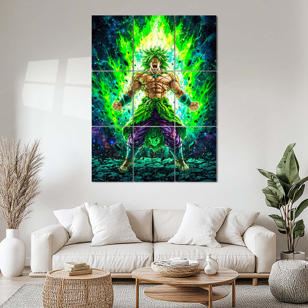 Anime Metal Poster Set of 9 | Broly | Dragon Ball Super Anime Wall Art | Legendary Super Saiyan Green Aura 9 Panel Metal Print