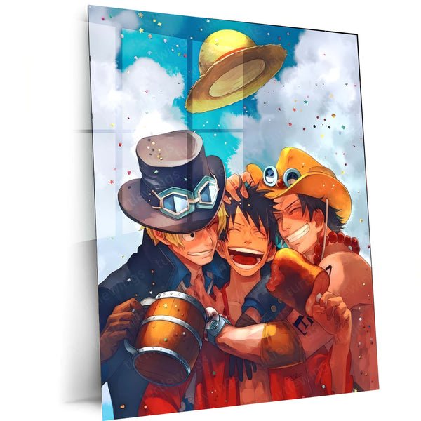 Anime Metal Poster | Brothers of the Sea – Luffy, Ace & Sabo Metal Poster | One Piece Brotherhood Wall Frame