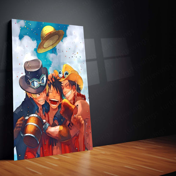 Anime Metal Poster | Brothers of the Sea – Luffy, Ace & Sabo Metal Poster | One Piece Brotherhood Wall Frame