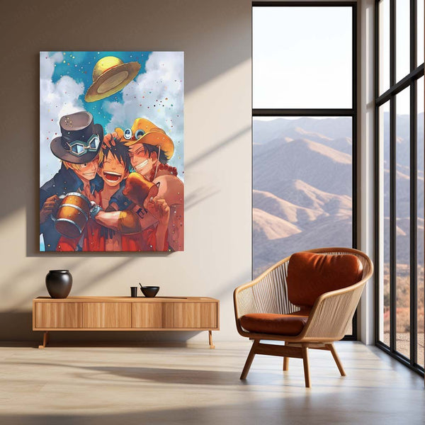Anime Metal Poster | Brothers of the Sea – Luffy, Ace & Sabo Metal Poster | One Piece Brotherhood Wall Frame