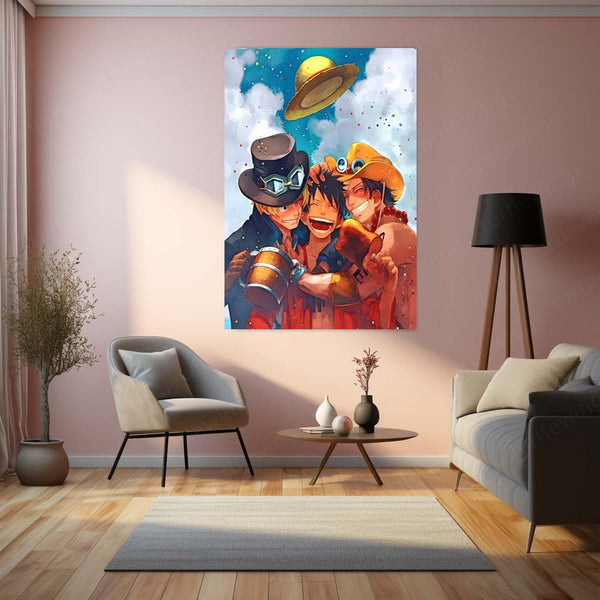 Anime Metal Poster | Brothers of the Sea – Luffy, Ace & Sabo Metal Poster | One Piece Brotherhood Wall Frame