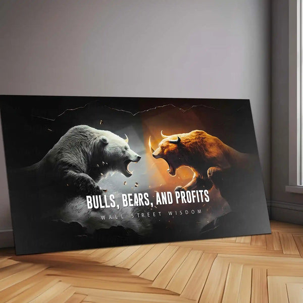 Stock Market Metal Frame | Bull vs Bear – Bulls, Bears & Profits | Wall Street Wisdom Metal Frame - TURTLEWINGS 