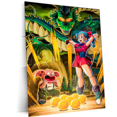 Anime Metal Poster | Bulma Collecting Dragon Ball – Capsule Corp Explorer | Classic Anime Metal Frame Poster