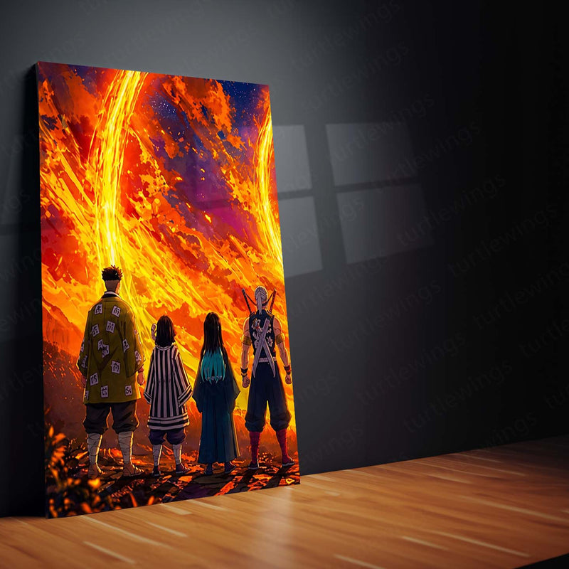 Anime Metal Poster Set of 3 | Hashira & Demon Slayer Corps Fiery Sunset Triptych Wall Art