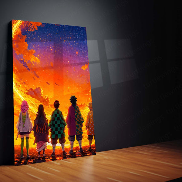 Anime Metal Poster Set of 3 | Hashira & Demon Slayer Corps Fiery Sunset Triptych Wall Art