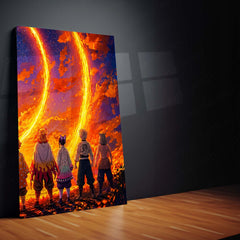 Anime Metal Poster Set of 3 | Hashira & Demon Slayer Corps Fiery Sunset Triptych Wall Art