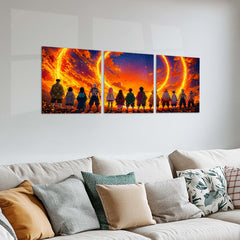 Anime Metal Poster Set of 3 | Hashira & Demon Slayer Corps Fiery Sunset Triptych Wall Art