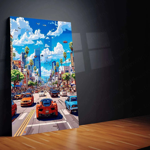 Car in the City Metal Poster – Urban Automotive Wall Art | Night Drive Aesthetic Decor - TURTLEWINGS 