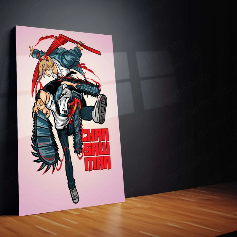 Anime Metal Poster | Chainsaw Man Metal Poster | Denji Action Wall Art | Dark Shonen Anime Decor 01 - TURTLEWINGS 