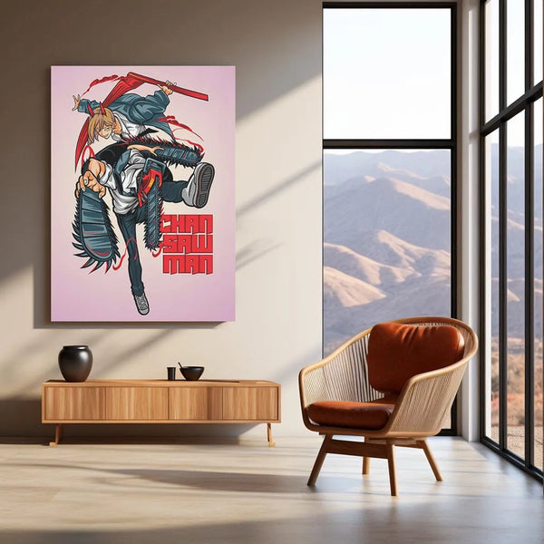 Anime Metal Poster | Chainsaw Man Metal Poster | Denji Action Wall Art | Dark Shonen Anime Decor 01 - TURTLEWINGS 