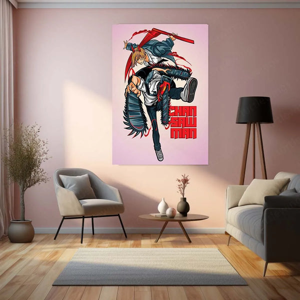 Anime Metal Poster | Chainsaw Man Metal Poster | Denji Action Wall Art | Dark Shonen Anime Decor 01 - TURTLEWINGS 
