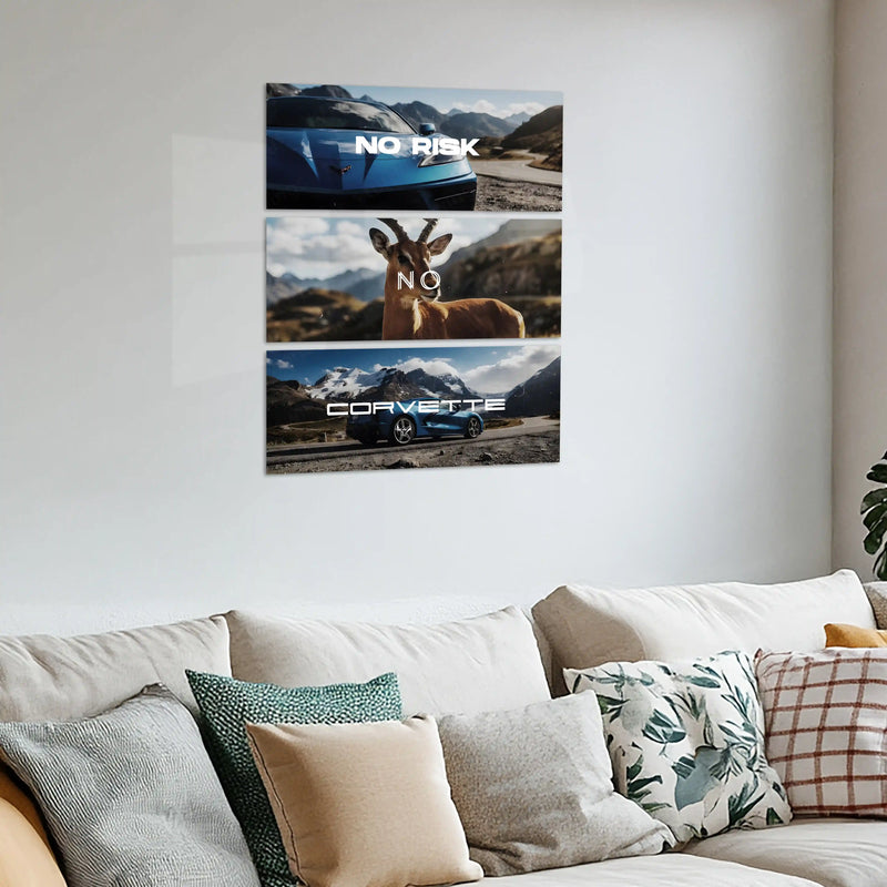 Motivational Metal Poster – Set of 3 | No Risk. No Corvette. | Luxury Hustle Wall Art - TURTLEWINGS 