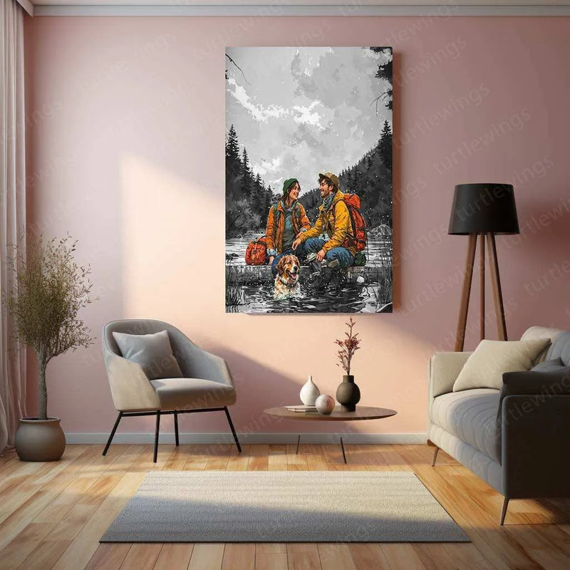 Couple on Mountains Metal Poster – Romantic Adventure Wall Art | Scenic Love & Nature Decor - TURTLEWINGS 
