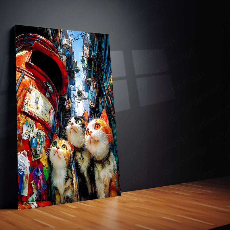 Cat in Dirty Town – Noir Night Wanderer | Cinematic Urban Cat Metal Frame Poster