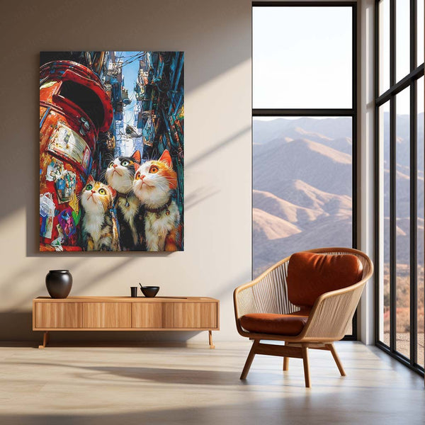 Cat in Dirty Town – Noir Night Wanderer | Cinematic Urban Cat Metal Frame Poster