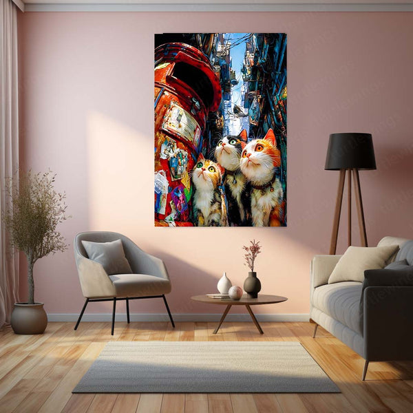 Cat in Dirty Town – Noir Night Wanderer | Cinematic Urban Cat Metal Frame Poster