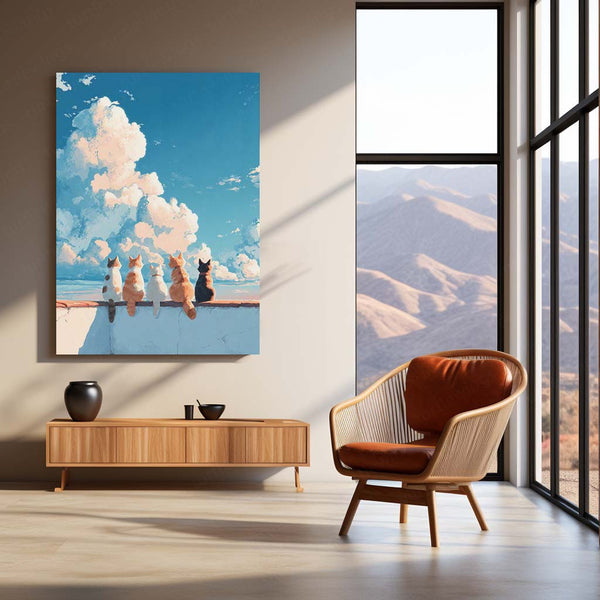 Cats Beneath the Sky – A Peaceful Rooftop View Metal Poster | Cozy Night Wall Frame