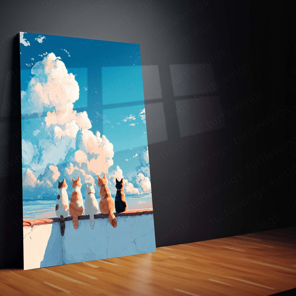 Cats Beneath the Sky – A Peaceful Rooftop View Metal Poster | Cozy Night Wall Frame