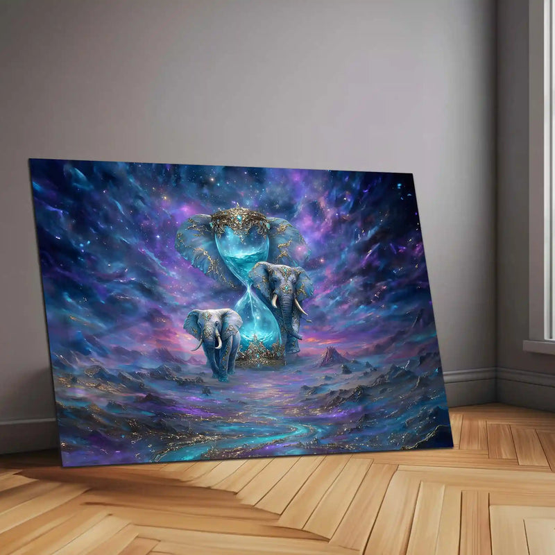 Celestial Guardians of Time – Cosmic Elephant Fantasy Artwork | Premium Metal Poster - TURTLEWINGS 