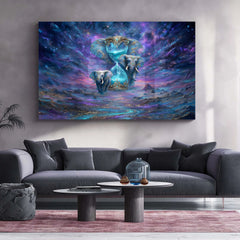 Celestial Guardians of Time – Cosmic Elephant Fantasy Artwork | Premium Metal Poster - TURTLEWINGS 
