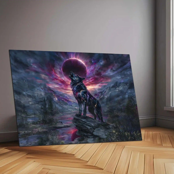 Celestial Howl – Galactic Wolf Under Eclipse | Fantasy Metal Poster - TURTLEWINGS 