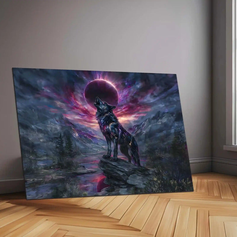 Celestial Howl – Galactic Wolf Under Eclipse | Fantasy Metal Poster - TURTLEWINGS 