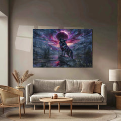 Celestial Howl – Galactic Wolf Under Eclipse | Fantasy Metal Poster - TURTLEWINGS 