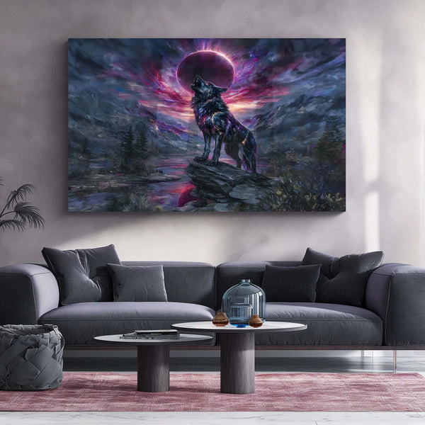 Celestial Howl – Galactic Wolf Under Eclipse | Fantasy Metal Poster - TURTLEWINGS 