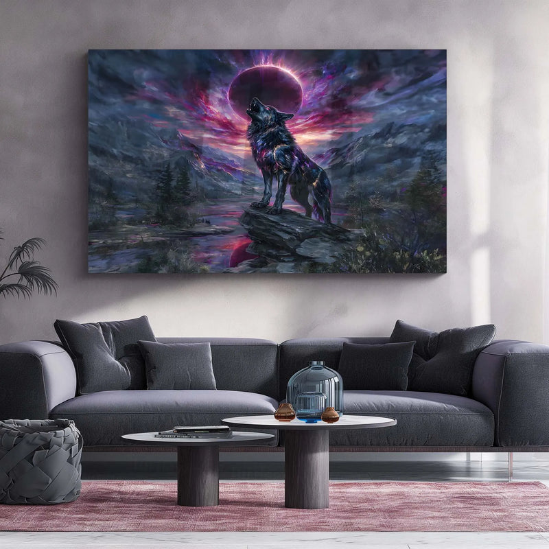 Celestial Howl – Galactic Wolf Under Eclipse | Fantasy Metal Poster - TURTLEWINGS 