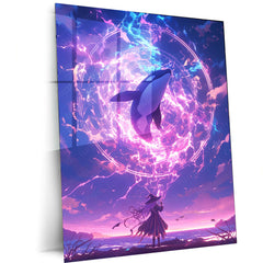 Anime Metal Poster | Summoner of the Celestial Orca – Fantasy Anime Metal Poster | Cosmic Whale Wall Frame Art