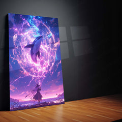 Anime Metal Poster | Summoner of the Celestial Orca – Fantasy Anime Metal Poster | Cosmic Whale Wall Frame Art