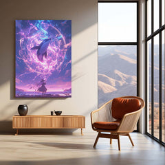 Anime Metal Poster | Summoner of the Celestial Orca – Fantasy Anime Metal Poster | Cosmic Whale Wall Frame Art