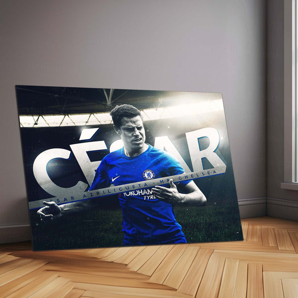 César Azpilicueta – Mr. Chelsea Metal Frame | Chelsea FC Captain Tribute Poster | Blue Blood Graphic Wall Art - TURTLEWINGS 
