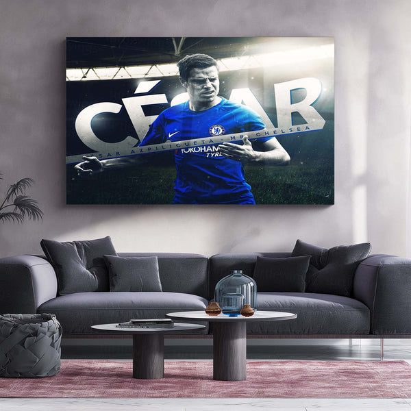 César Azpilicueta – Mr. Chelsea Metal Frame | Chelsea FC Captain Tribute Poster | Blue Blood Graphic Wall Art - TURTLEWINGS 