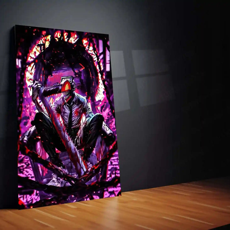 Anime Metal Poster | Chainsaw Man – Blood & Chaos | Dark Anime Metal Frame Brutal Power & Unhinged Energy Wall Art - TURTLEWINGS 