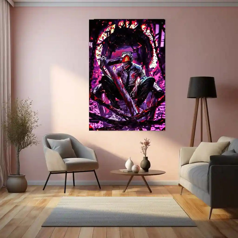 Anime Metal Poster | Chainsaw Man – Blood & Chaos | Dark Anime Metal Frame Brutal Power & Unhinged Energy Wall Art - TURTLEWINGS 