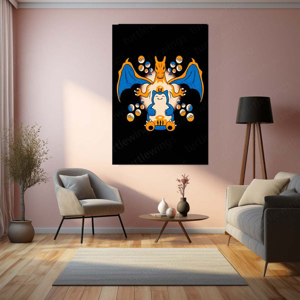 Charizard & Snorlax Power Duo Metal Poster  Legendary Pokémon Wall Art | Epic Trainer Collection Metal Frame by TurtleWings