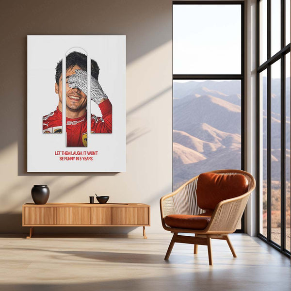 Quote Metal Poster | Charles Leclerc “Let Them Laugh” Metal Print | Ferrari Racing Driver Motivational Wall Art | Formula Motorsport Poster