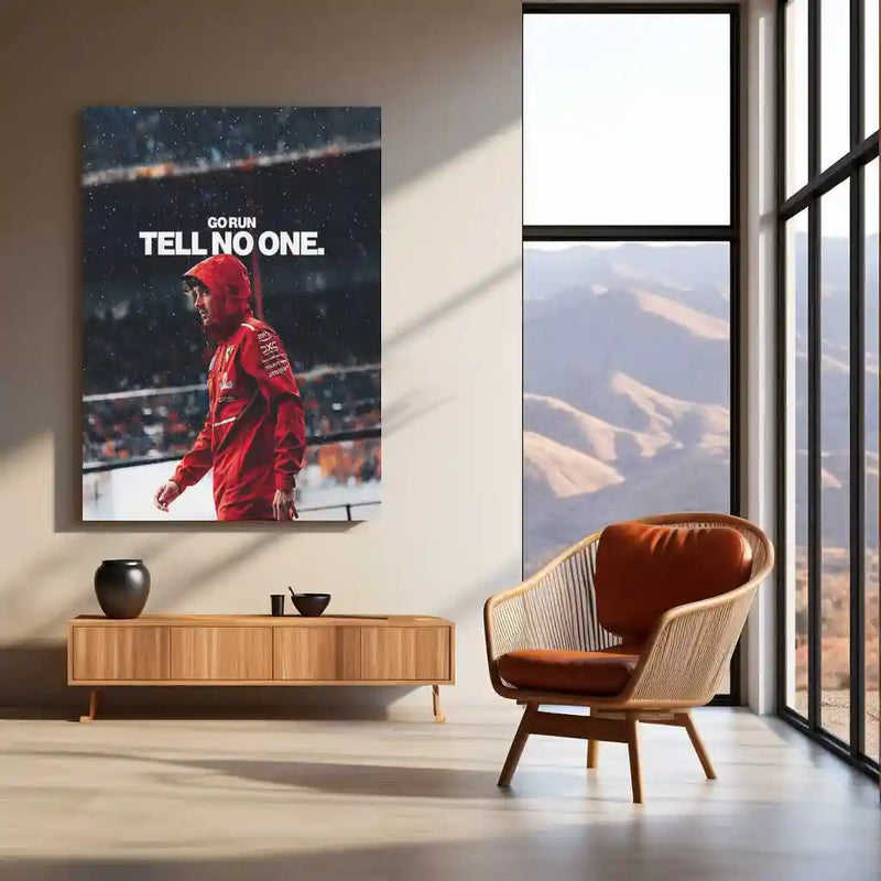 Quote Metal Poster | Charles Leclerc | “Go Run. Tell No One.” | F1 Motivational Metal Poster Frame - TURTLEWINGS 