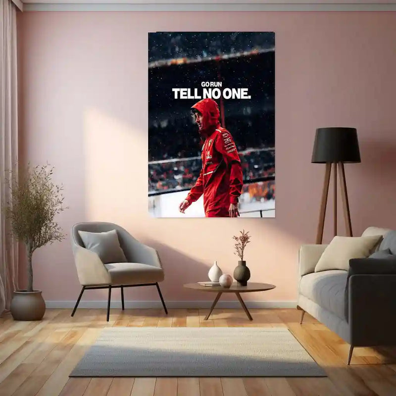 Quote Metal Poster | Charles Leclerc | “Go Run. Tell No One.” | F1 Motivational Metal Poster Frame - TURTLEWINGS 