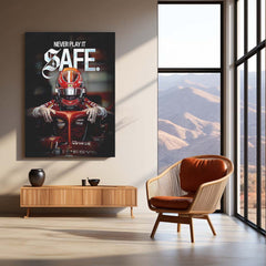 Quote Metal Poster | Charles Leclerc “Never Play It Safe” Metal Print | Ferrari Formula Racing Wall Art | Motivational Motorsport Poster