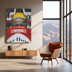 Ayrton Senna “Chase The Vision” Poster – Focused Eyes Behind Honda Helmet Metal Frame - TURTLEWINGS 