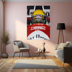 Ayrton Senna “Chase The Vision” Poster – Focused Eyes Behind Honda Helmet Metal Frame - TURTLEWINGS 